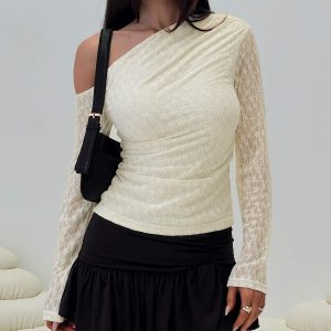 Beller Long Sleeve Lace Top Cream