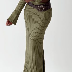 Santorini Knit Maxi Skirt Green
