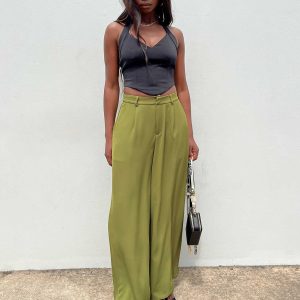 Plazzo Wide Leg Pants Khaki