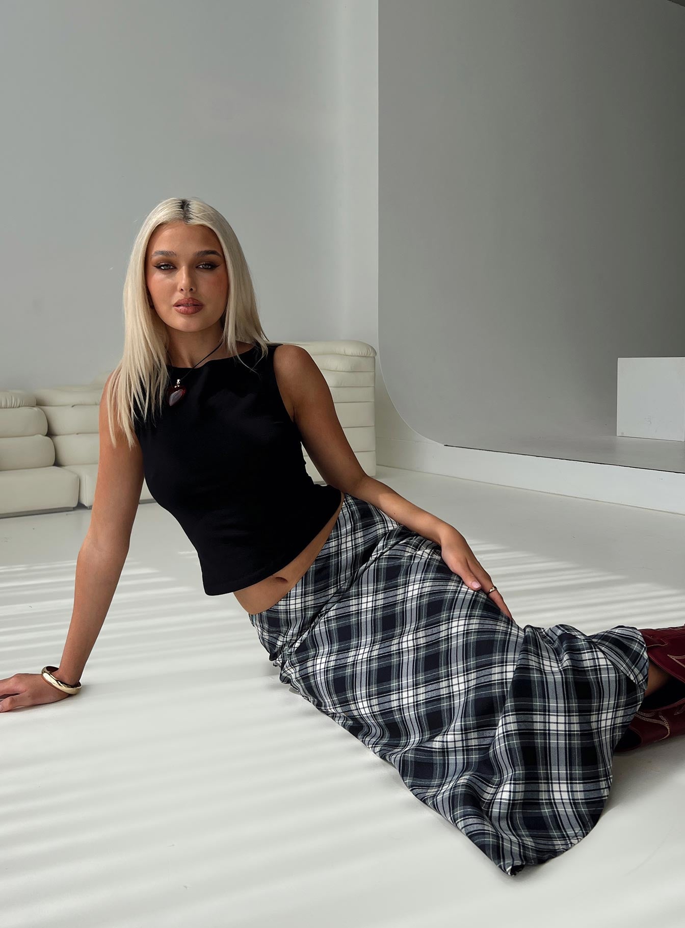 Everlie Low Waist Maxi Skirt Check Multi - Image 9