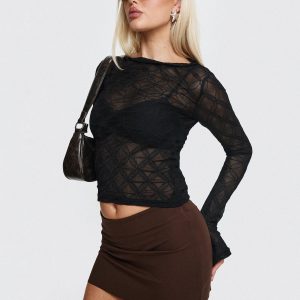 Altaira Long Sleeve Sheer Top Black