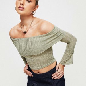 Vosti Off The Shoulder Top Olive