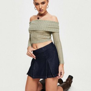 Sawan Pleated Denim Mini Skirt Dark Wash