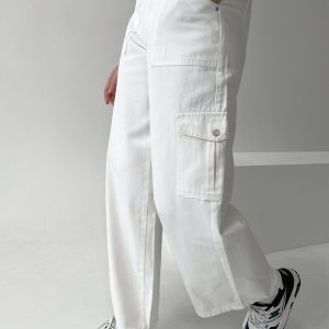 Adrianne Wide Leg Cargo Jeans White