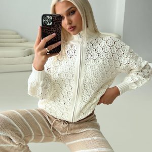 Sirena Zip Through Knit Sweater Cream