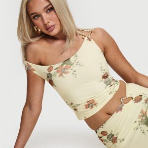 Rios One Shoulder Top Yellow Floral