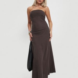 Yahir Strapless Maxi Dress Brown