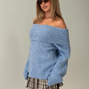Snowie Off Shoulder Knit Sweater Blue