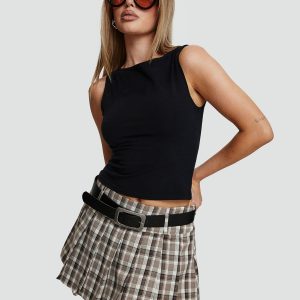 Envision Pleat Mini Skirt Brown Multi