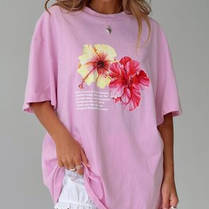 Hibiscus Haven Oversized Tee Pink