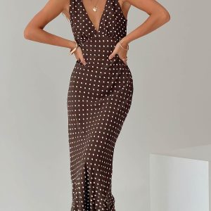 Nellie Maxi Dress Brown Polka Dot
