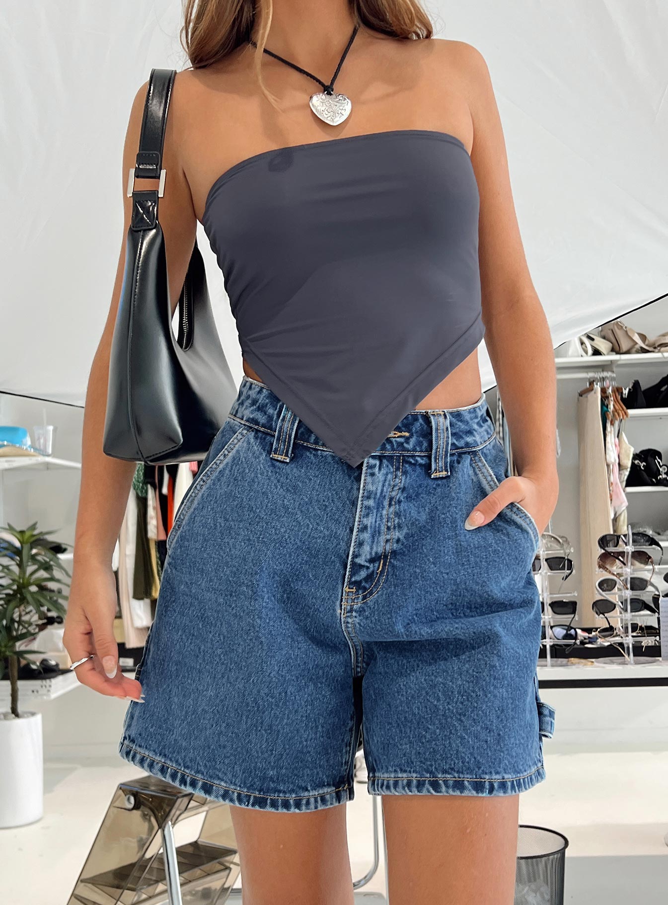 Lou Carpenter Denim Shorts Mid Wash Petite - Image 6