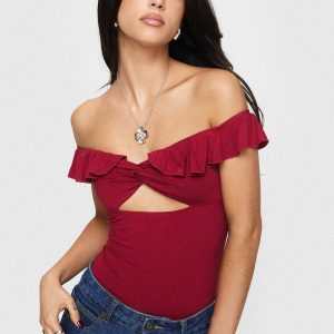 Be Careful Off The Shoulder Bodysuit Red