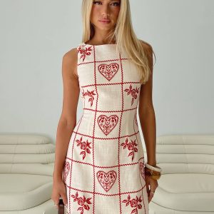 Alfalfa Shift Mini Dress Red Floral Check