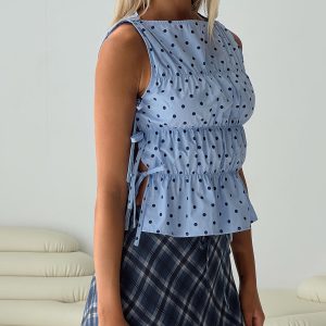 Endless Summers Tie Side Top Blue Polka Dot