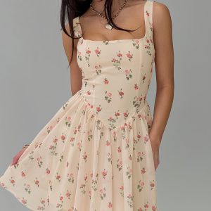 Straplie Mini Dress Cream Floral