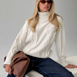 Tarynne Cable Knit Turtle Neck Sweater Beige