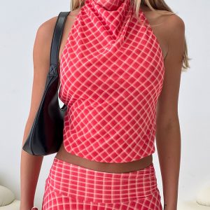Scenic Route High Neck Top Red Check