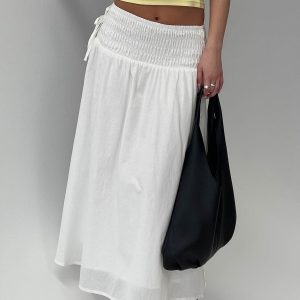 Vence Ruched Maxi Skirt White