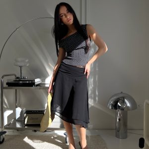 Evanescence Asymmetrical Midi Skirt Black