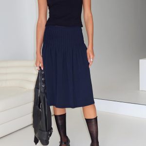 Elaila Pleat Midi Skirt Navy