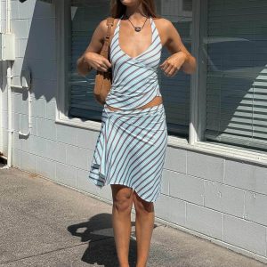 Esmeray Midi Skirt Blue Stripe