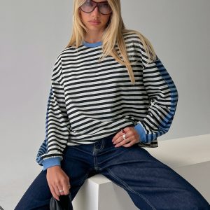 Taysha Long Sleeve Top Black / Grey Stripe