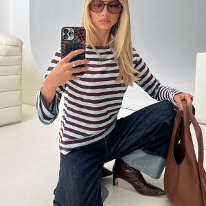 So Composed Boat Neck Long Sleeve Top Blue Stripe