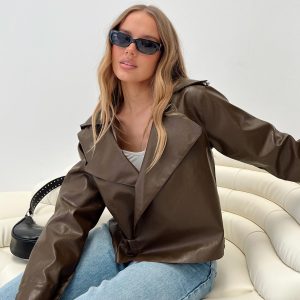 Staerk Faux Leather Jacket Brown