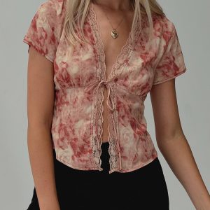 Hunton Short Sleeve Top Pink Floral