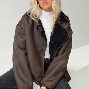 Nunez Faux Leather Jacket Washed Brown / Black