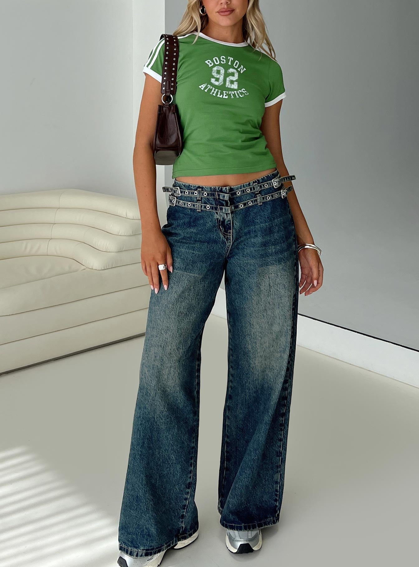 Baccarat Mid Rise Wide Leg Belted Jeans Dark Blue - Image 9