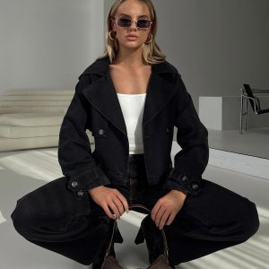 Too Soon Cropped Trench Washed Black