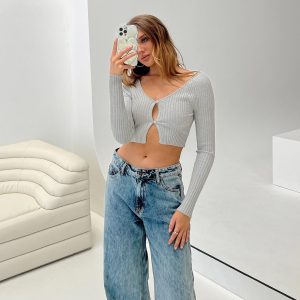 Lolida Cropped Cardigan Grey Marle