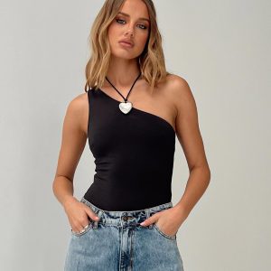 Ranski One Shoulder Bodysuit Black