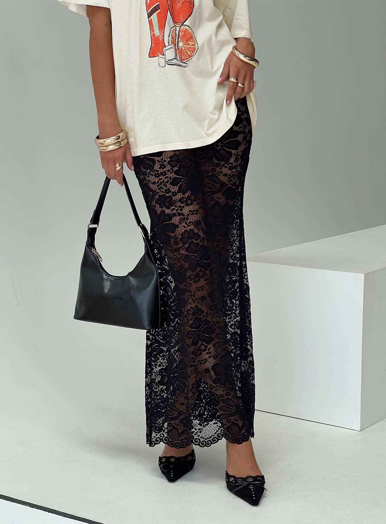 Lombardio Lace Maxi Skirt Black - Image 8