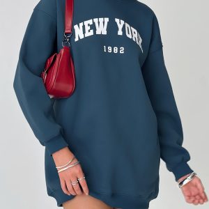 New York Minute Mini Sweatshirt Dress Navy