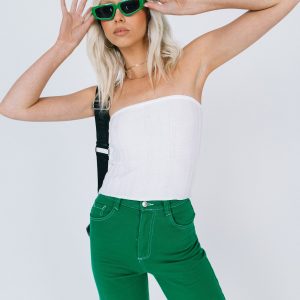 Belle Knit Strapless Top White