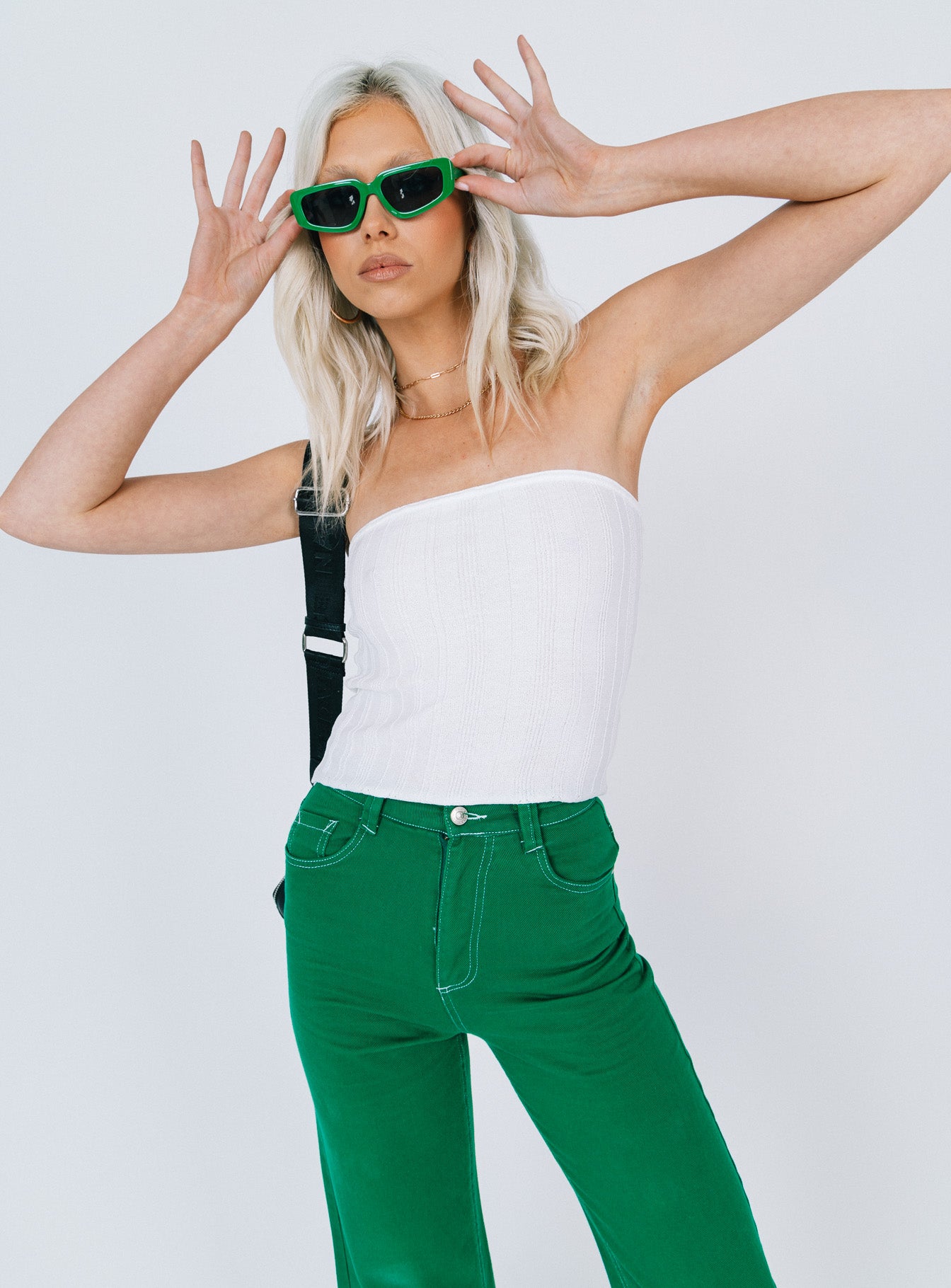 Belle Knit Strapless Top White