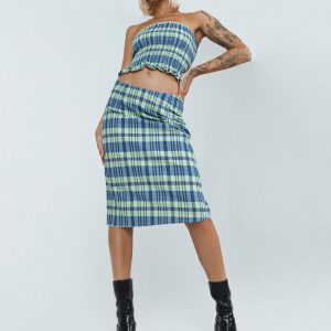 Motel Harriet Skirt Colourpop Check Blue