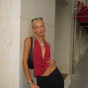 Khoda Studded Halter Top Burgundy