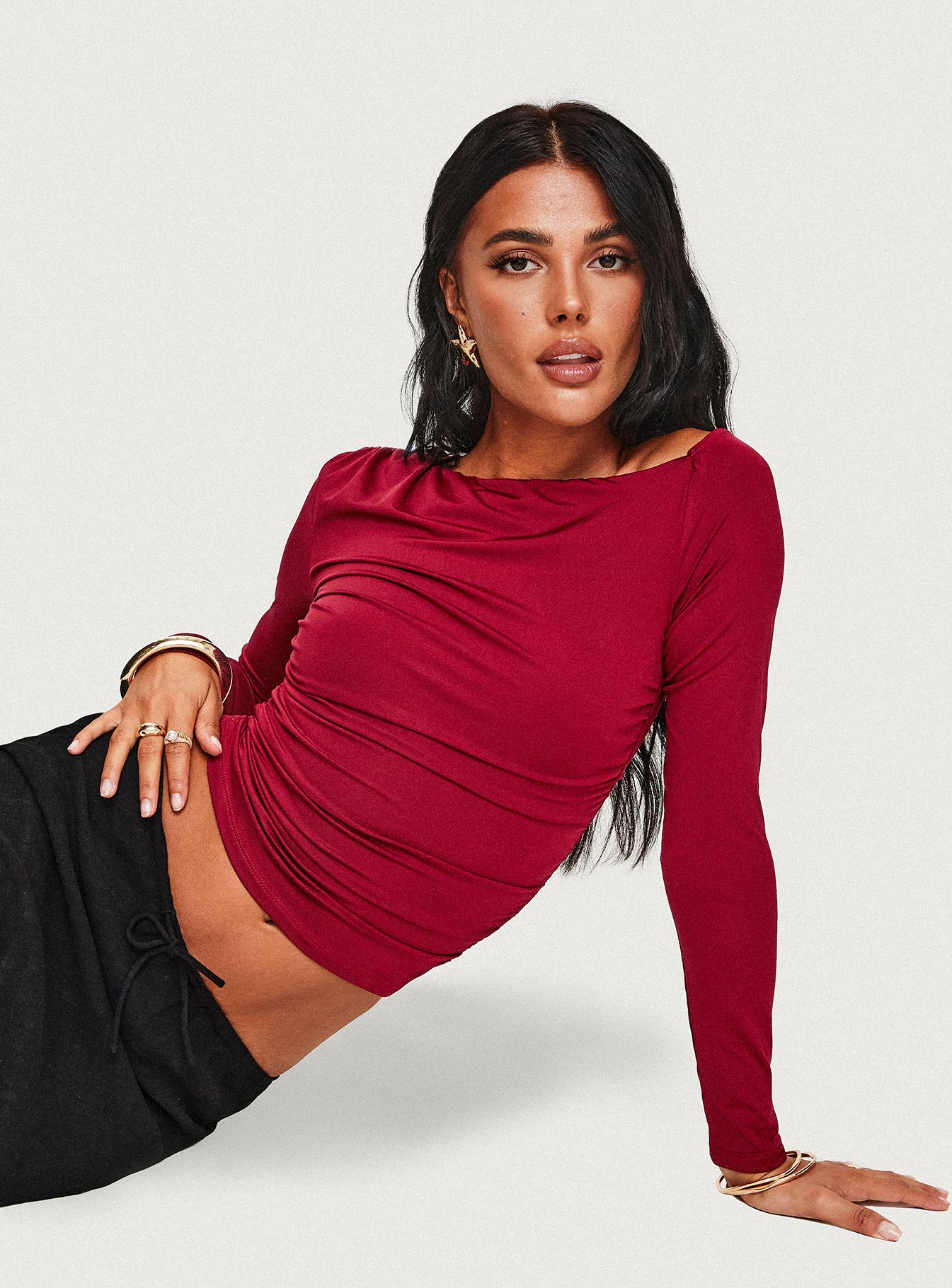 Spiller Off The Shoulder Top Burgundy - Image 7