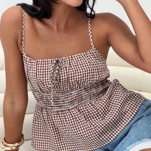 Ansilin Top Brown Check