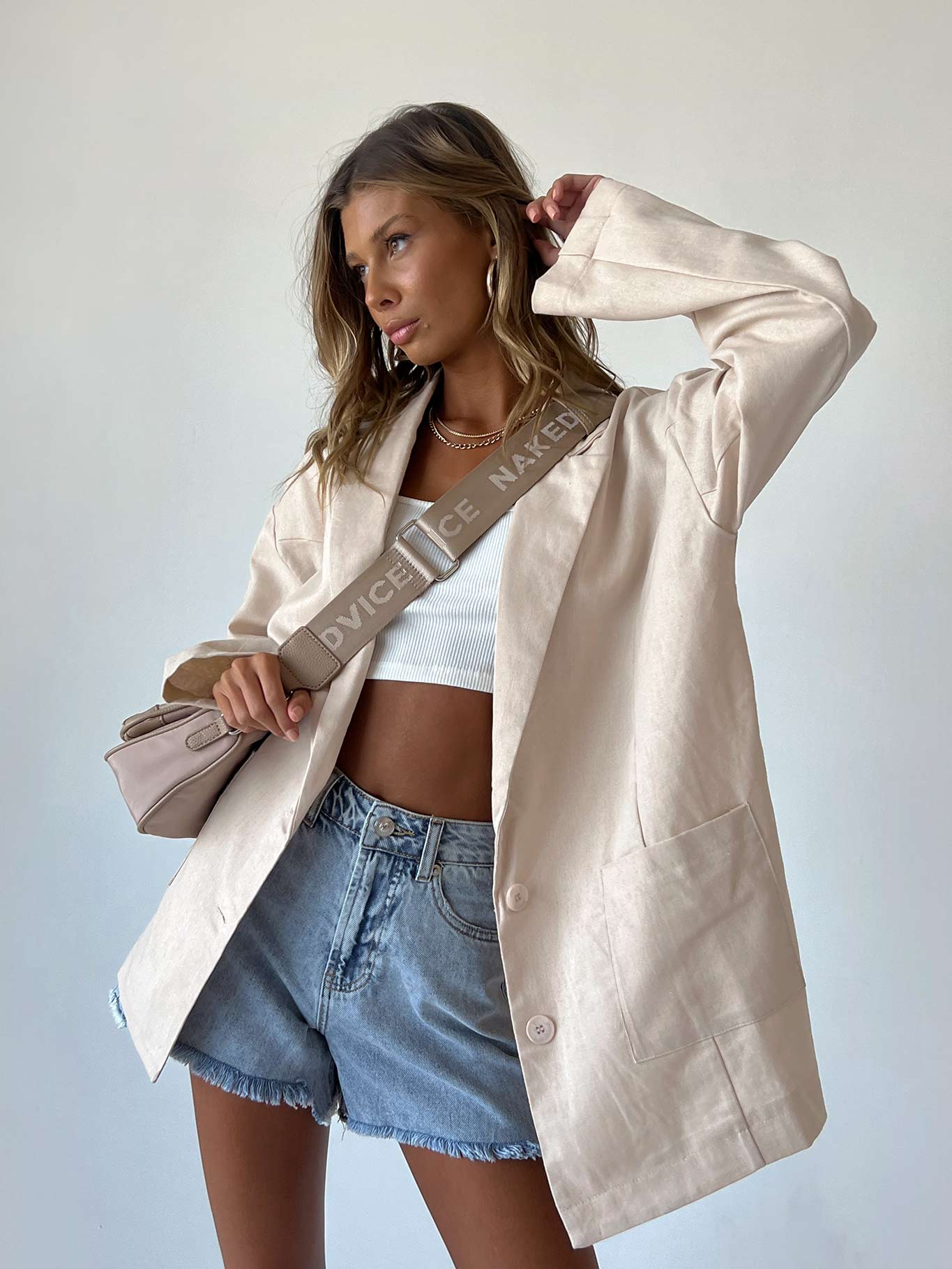 Amber Oversized Linen Blazer Beige - Image 8