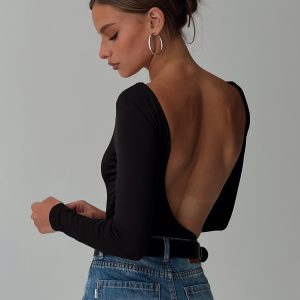 Look This Good Backless Bodysuit Black