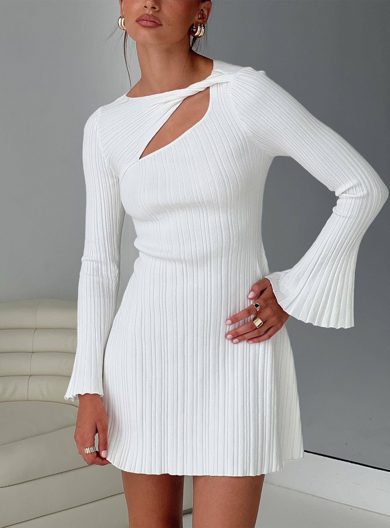 Terraces Long Sleeve Mini Dress White