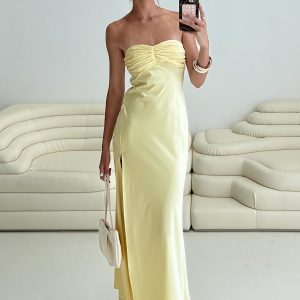Chevalier Strapless Maxi Dress Lemon