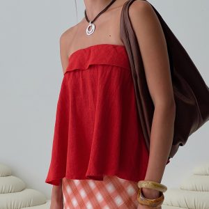 Ethel Strapless Linen Top Red