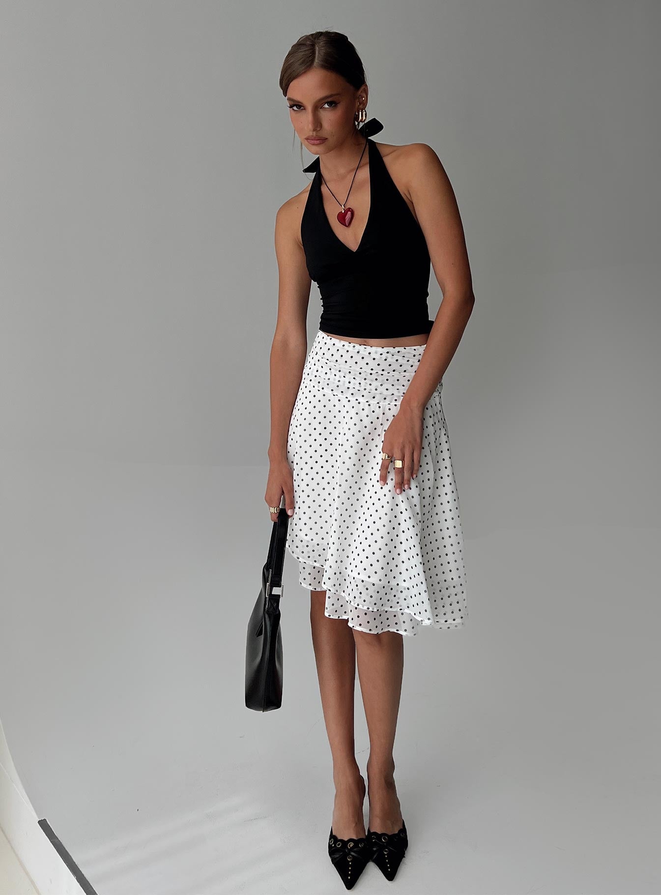 Evanescence Asymmetrical Midi Skirt White / Polka Dot - Image 8