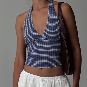 Whimsy Halter Top Navy Gingham